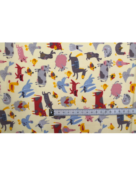 Tissu Popeline PolyCoton Imprimé Animaux Beige -Au Mètre