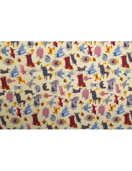 Tissu Popeline PolyCoton Imprimé Animaux Beige -Au Mètre