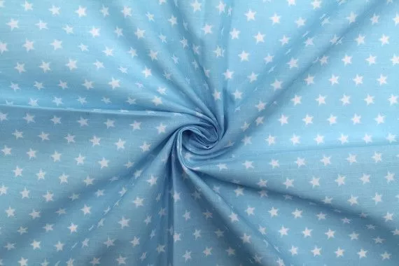Tissu Popeline PolyCoton Imprimé Étoile Bleu Ciel -Au Mètre