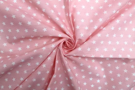 Tissu Popeline PolyCoton Imprimé Étoile Rose clair -Au Mètre