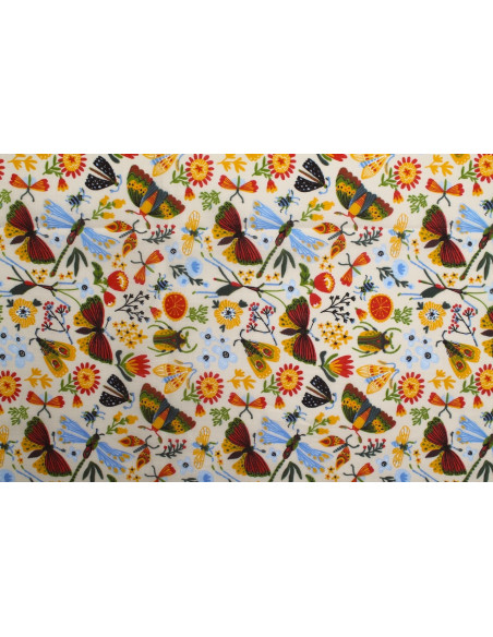 Tissu Popeline PolyCoton Imprimé Insectes Beige -Au Mètre