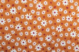 Tissu Popeline PolyCoton Imprimé Fleur Gina Orange -Au Mètre