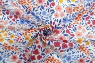 Tissu Popeline PolyCoton Imprimé Fleur Happy Blanc -Au Mètre