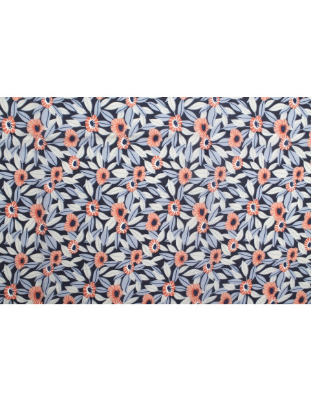 Tissu Popeline PolyCoton Imprimé Fleur Louane Marine -Au Mètre