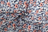 Tissu Popeline PolyCoton Imprimé Fleur Louane Marine -Au Mètre
