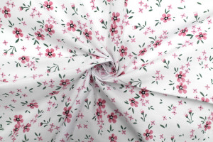 Tissu Popeline PolyCoton Imprimé Fleur Molie Rose -Au Mètre