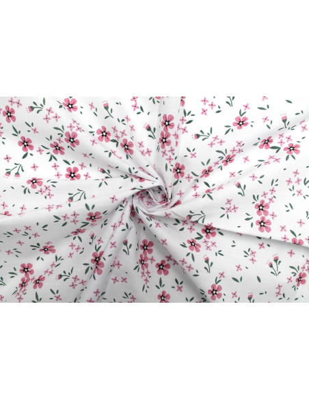 Tissu Popeline PolyCoton Imprimé Fleur Molie Rose -Au Mètre