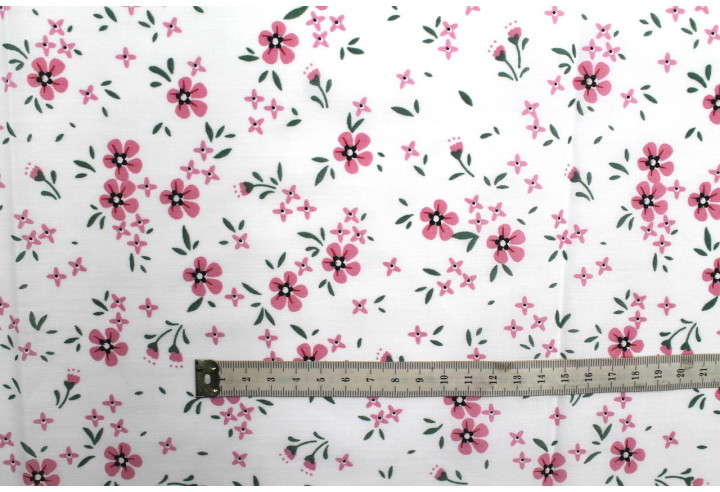 Tissu Popeline PolyCoton Imprimé Fleur Molie Rose -Au Mètre
