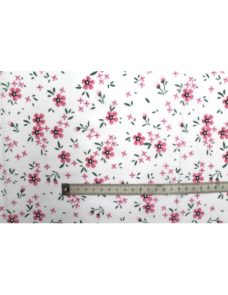 Tissu Popeline PolyCoton Imprimé Fleur Molie Rose -Au Mètre