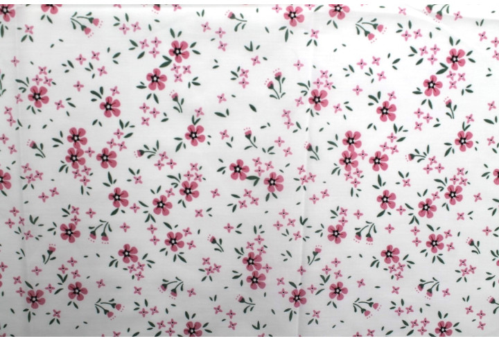 Tissu Popeline PolyCoton Imprimé Fleur Molie Rose -Au Mètre