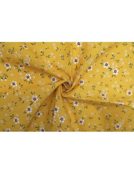 Tissu Popeline PolyCoton Imprimé Fleur Molie Moutarde -Au Mètre