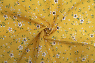 Tissu Popeline PolyCoton Imprimé Fleur Molie Moutarde -Au Mètre