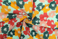Tissu Popeline PolyCoton Imprimé Fleur Sofia Aqua -Au Mètre
