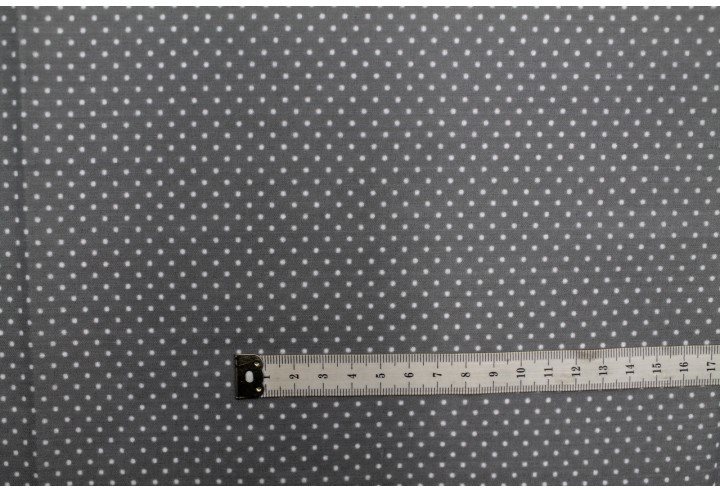 Tissu Popeline PolyCoton Imprimé Petit Pois Gris -Au Mètre