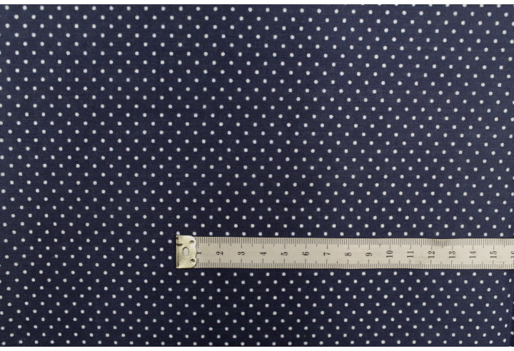 Tissu Popeline PolyCoton Imprimé Petit Pois Marine -Au Mètre