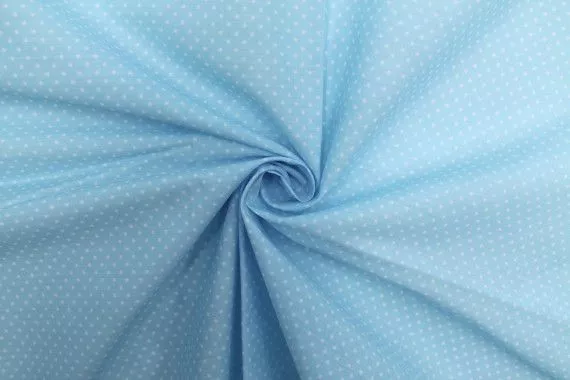 Tissu Popeline PolyCoton Imprimé Petit Pois Bleu Ciel -Au Mètre