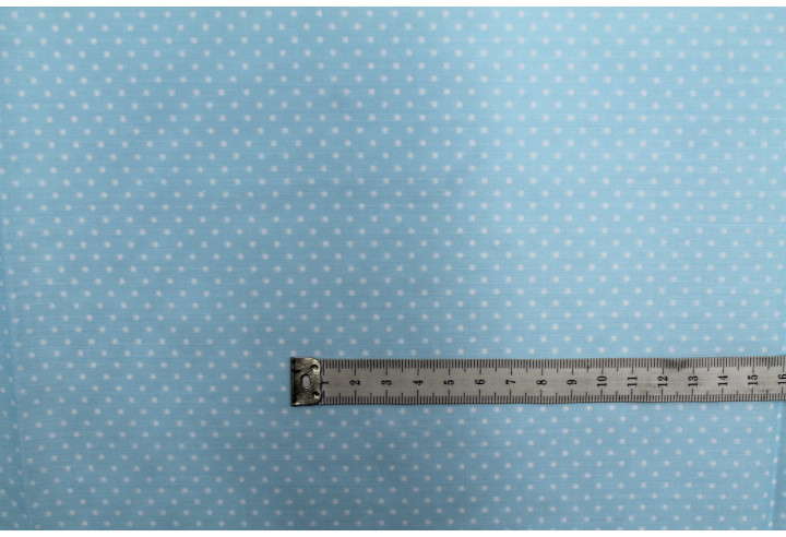 Tissu Popeline PolyCoton Imprimé Petit Pois Bleu Ciel -Au Mètre