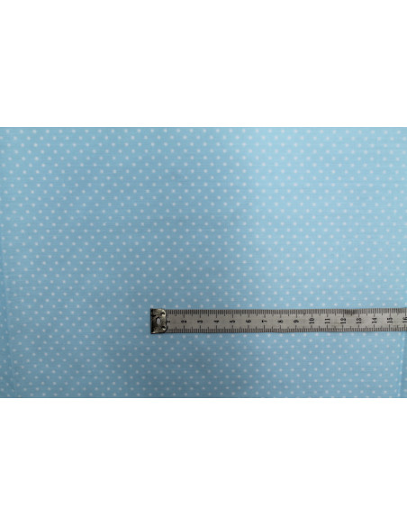 Tissu Popeline PolyCoton Imprimé Petit Pois Bleu Ciel -Au Mètre