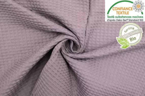 Tissu Éponge Nid d'Abeille Coton Bio Lavande -Au Mètre