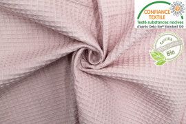 Tissu Éponge Nid d'Abeille Coton Bio Rose poudré -Au Mètre
