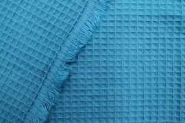 Tissu Éponge Nid d'Abeille Coton Bio Turquoise -Au Mètre