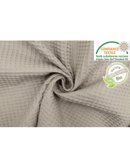 Tissu Éponge Nid d'Abeille Coton Bio Beige - Au Mètre
