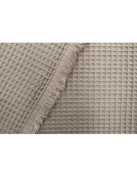 Tissu Éponge Nid d'Abeille Coton Bio Beige - Au Mètre
