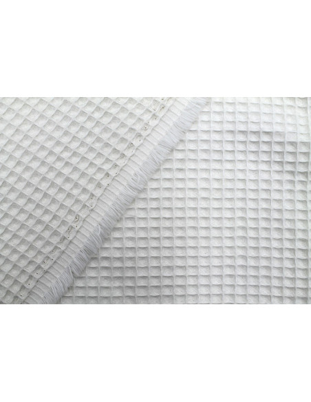Tissu Éponge Nid d'Abeille Coton Bio Écru - Au Mètre