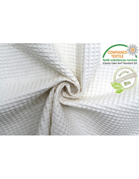 Tissu Éponge Nid d'Abeille Coton Bio Écru - Au Mètre