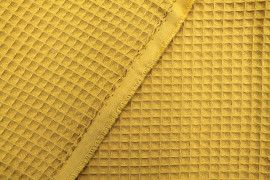 Tissu Éponge Nid d'Abeille Coton Bio Moutarde - Au Mètre
