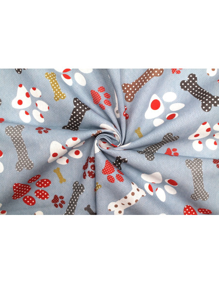 Tissu Bachette Coton Imprimé Doggy Bleu -Au Mètre