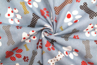 Tissu Bachette Coton Imprimé Doggy Bleu -Au Mètre