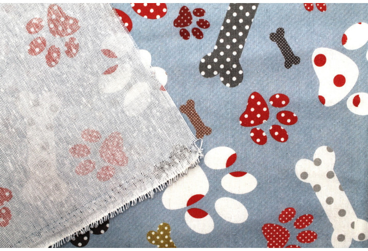 Tissu Bachette Coton Imprimé Doggy Bleu -Au Mètre