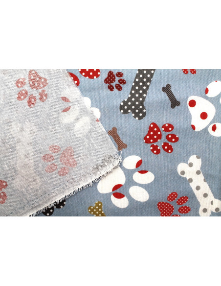 Tissu Bachette Coton Imprimé Doggy Bleu -Au Mètre
