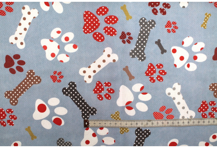 Tissu Bachette Coton Imprimé Doggy Bleu -Au Mètre