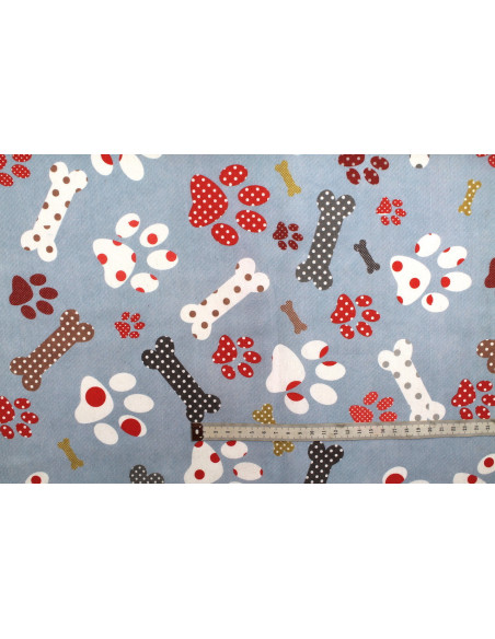 Tissu Bachette Coton Imprimé Doggy Bleu -Au Mètre
