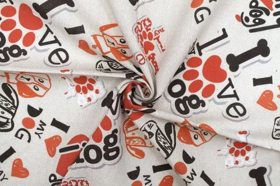Tissu Bachette Coton Imprimé Love Dog -Au Mètre