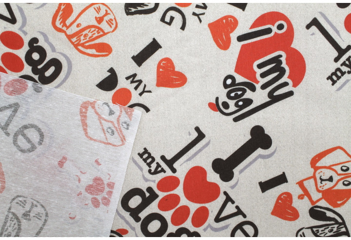 Tissu Bachette Coton Imprimé Love Dog -Au Mètre