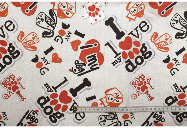 Tissu Bachette Coton Imprimé Love Dog -Au Mètre