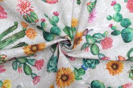 Tissu Bachette Coton Imprimé Cactus -Au Mètre