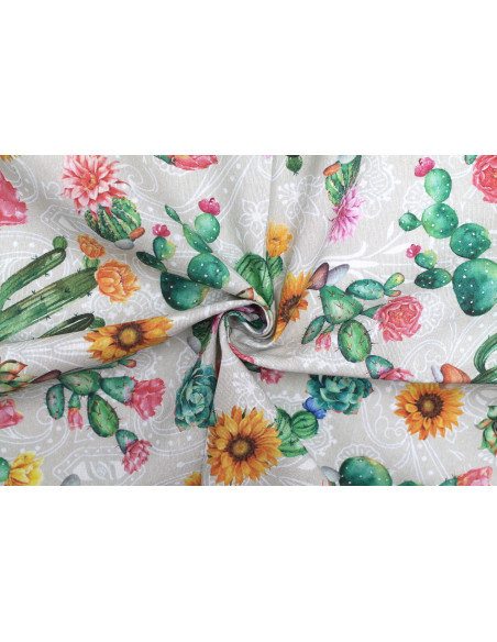Tissu Bachette Coton Imprimé Cactus -Au Mètre
