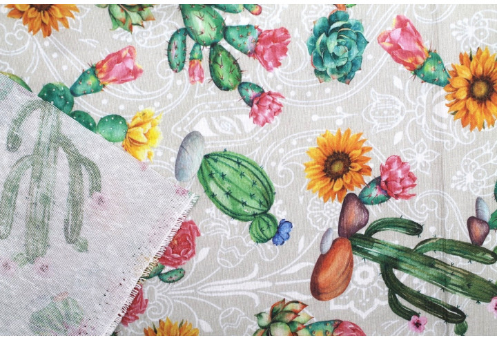 Tissu Bachette Coton Imprimé Cactus -Au Mètre