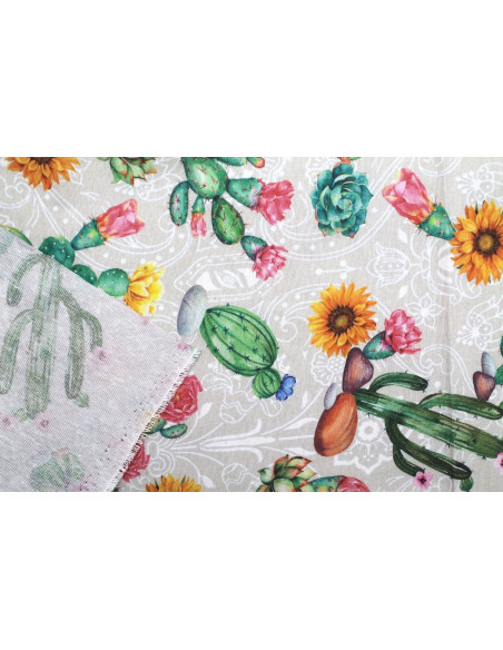 Tissu Bachette Coton Imprimé Cactus -Au Mètre