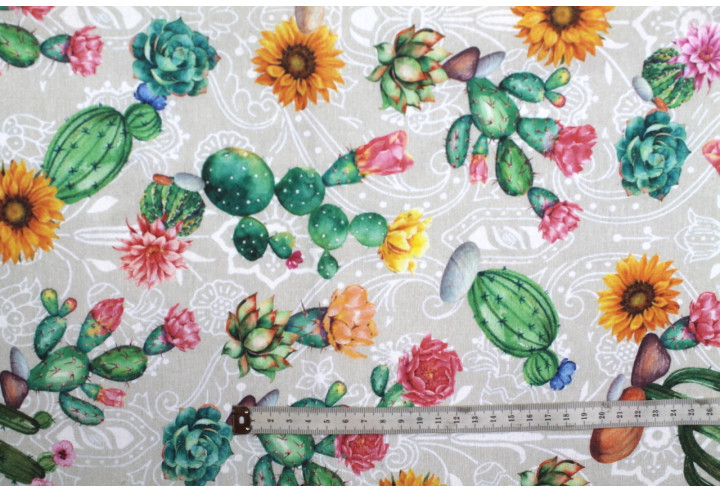 Tissu Bachette Coton Imprimé Cactus -Au Mètre
