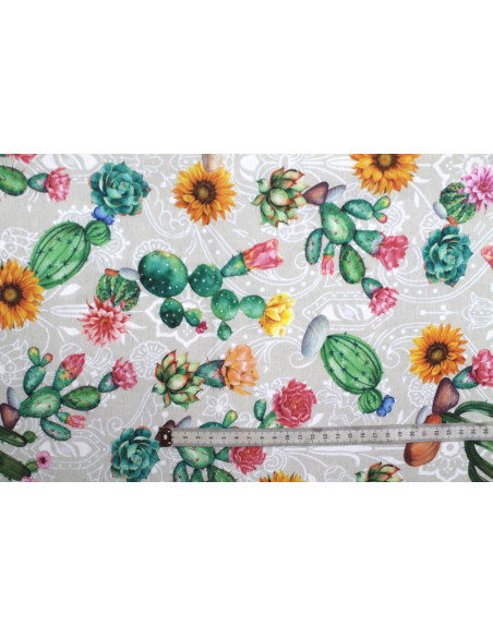 Tissu Bachette Coton Imprimé Cactus -Au Mètre