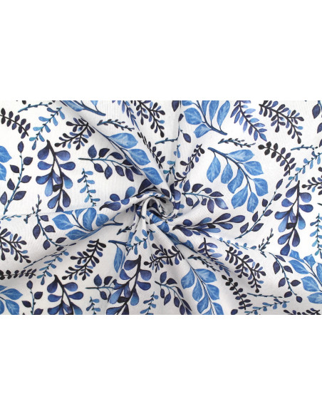 Tissu Bachette Coton Imprimé Branches Bleu -Au Mètre