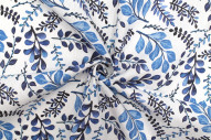 Tissu Bachette Coton Imprimé Branches Bleu -Au Mètre