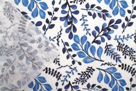 Tissu Bachette Coton Imprimé Branches Bleu -Au Mètre