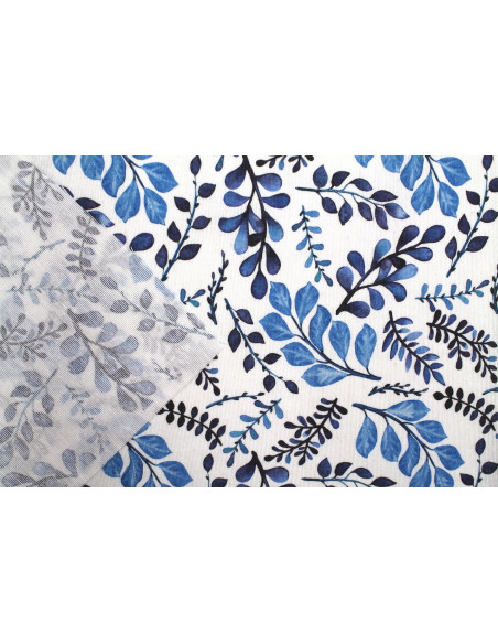 Tissu Bachette Coton Imprimé Branches Bleu -Au Mètre