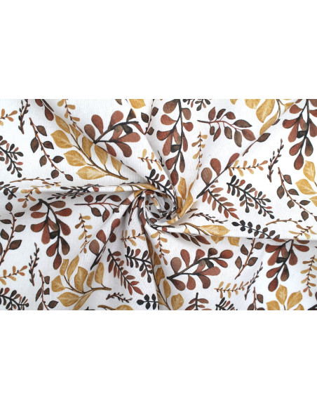 Tissu Bachette Coton Imprimé Branches Marron -Au Mètre